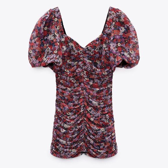 ZARA Floral Printed Dress With Ruching size medium - Picture 5 of 15